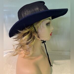Navy Blue Yafeng Navy Mesh Unisex Cowboy Hat with Chin Strap